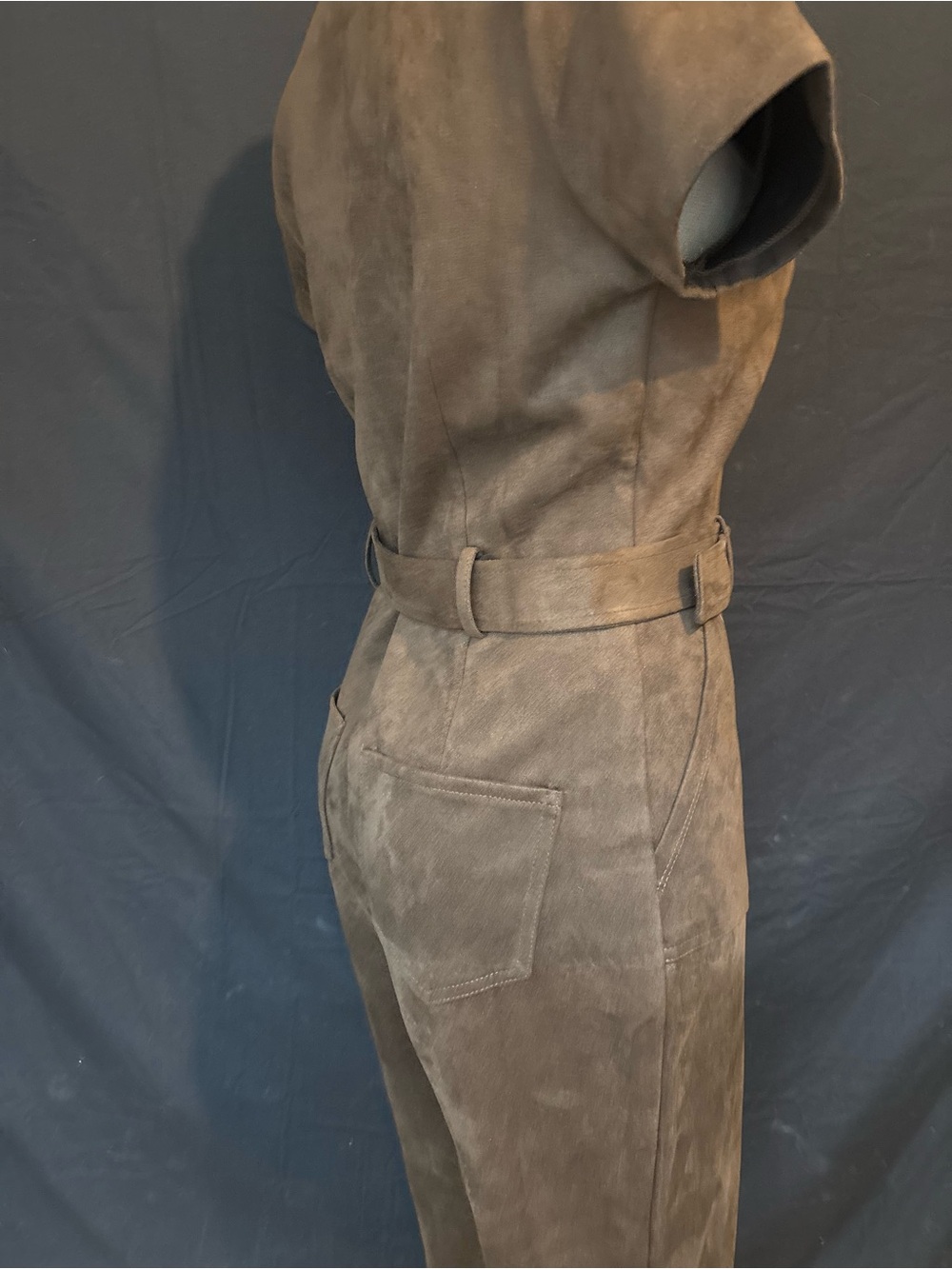 Guess Brown Suede Short-Sleeve Belted Jumpsuit - Picture 4 of 7